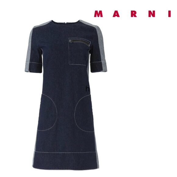 EUC $990 Marni Two Tone Denim Shift IT 36 US 0 - Picture 1 of 14
